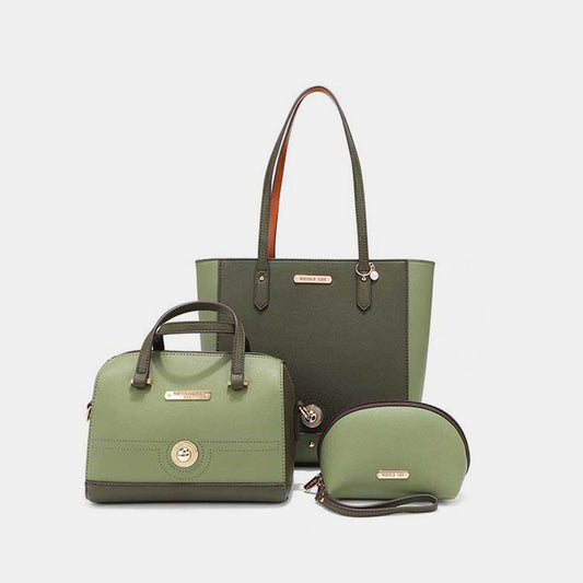 Nicole Lee USA 3-Piece Contrast Handbag Set-Green