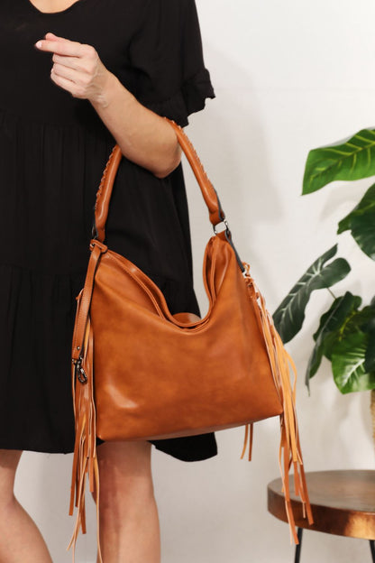 SHOMICO PU Leather Fringe Detail Shoulder Bag-VMA Specialties Boutique