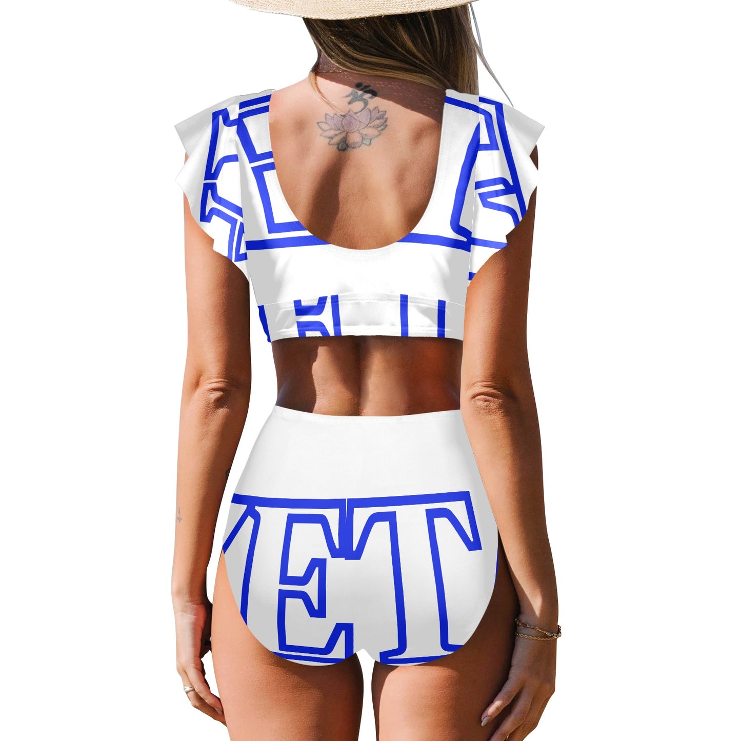 Zeta Print Soror Women's Ruffle Sleeve Bikini Swimsuit (Model S42)