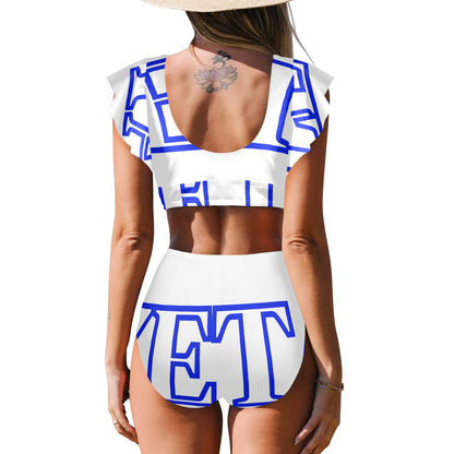 Zeta Print Soror Women's Ruffle Sleeve Bikini Swimsuit (Model S42)