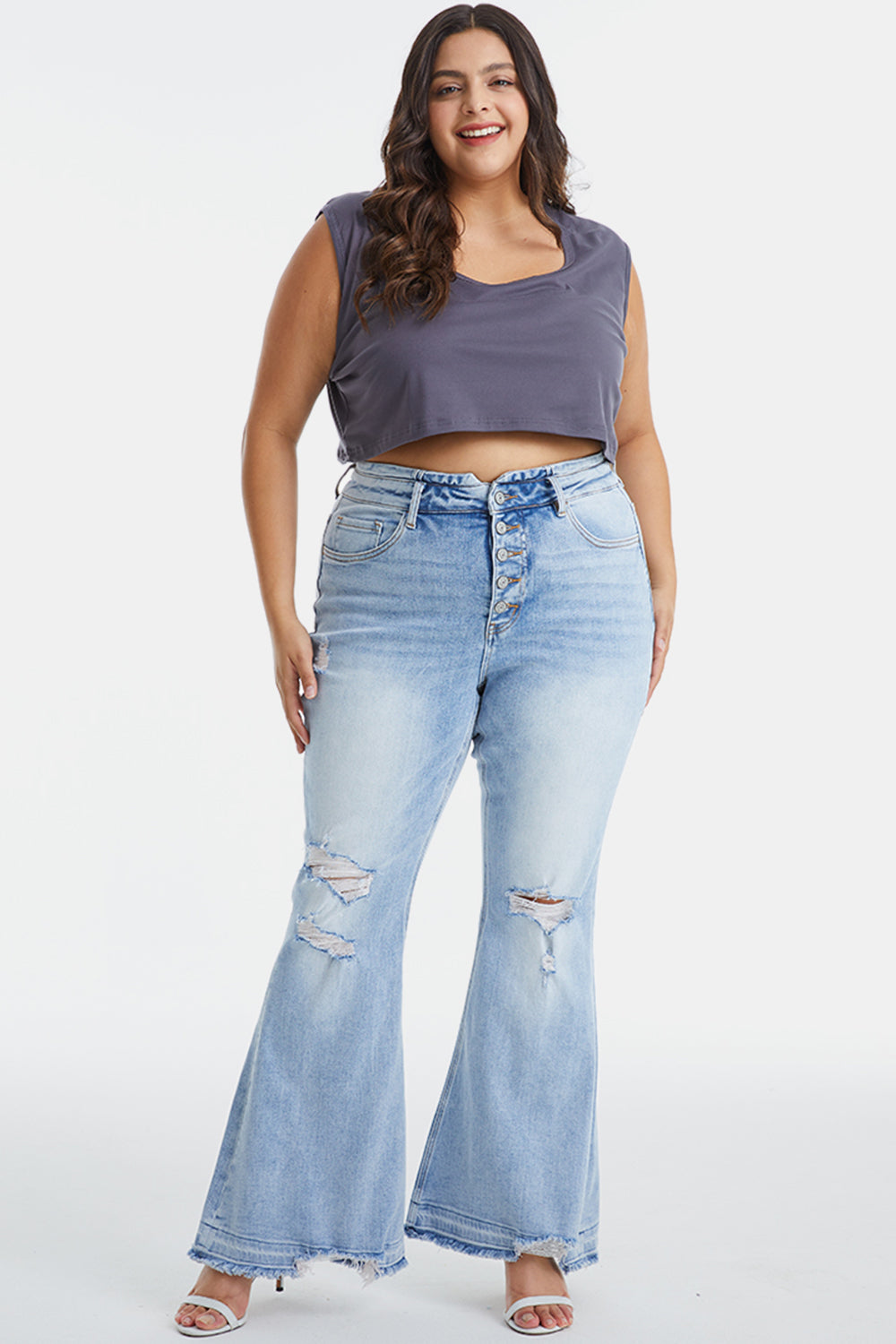 BAYEAS Full Size Distressed Raw Hem High Waist Flare Jeans-VMA Specialties Boutique