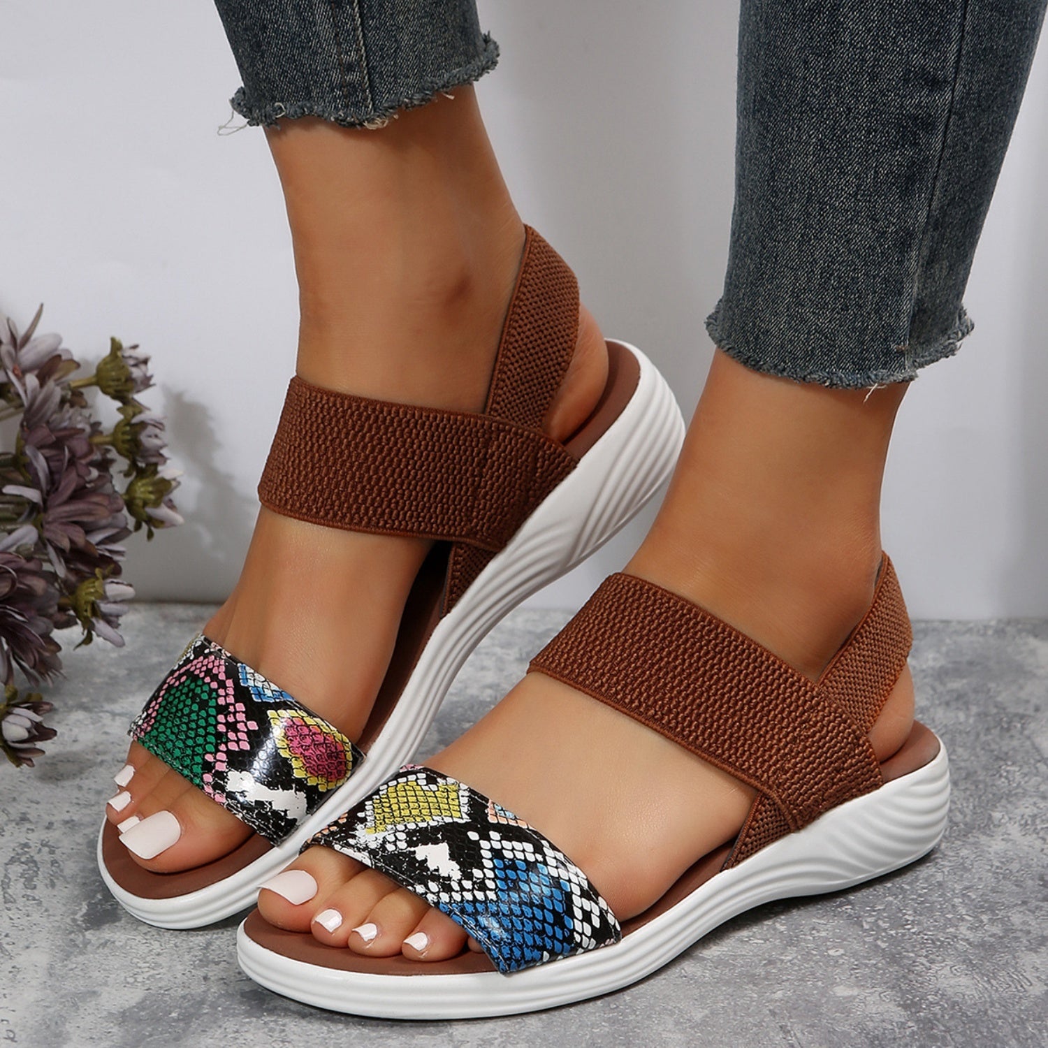 PU Leather Open Toe Low Heel Sandals-VMA Specialties Boutique