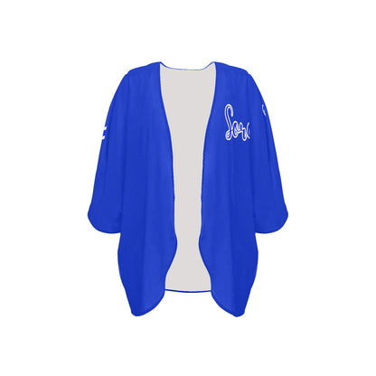 Women's Kimono Chiffon Cover Up- Royal Blue and White