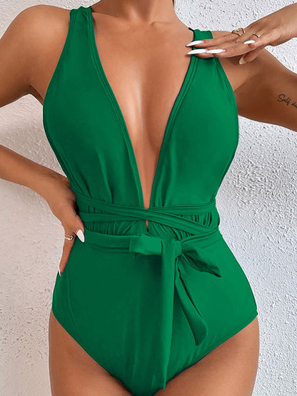Tied Crisscross Wide Strap One-Piece Swimwear-VMA Specialties Boutique
