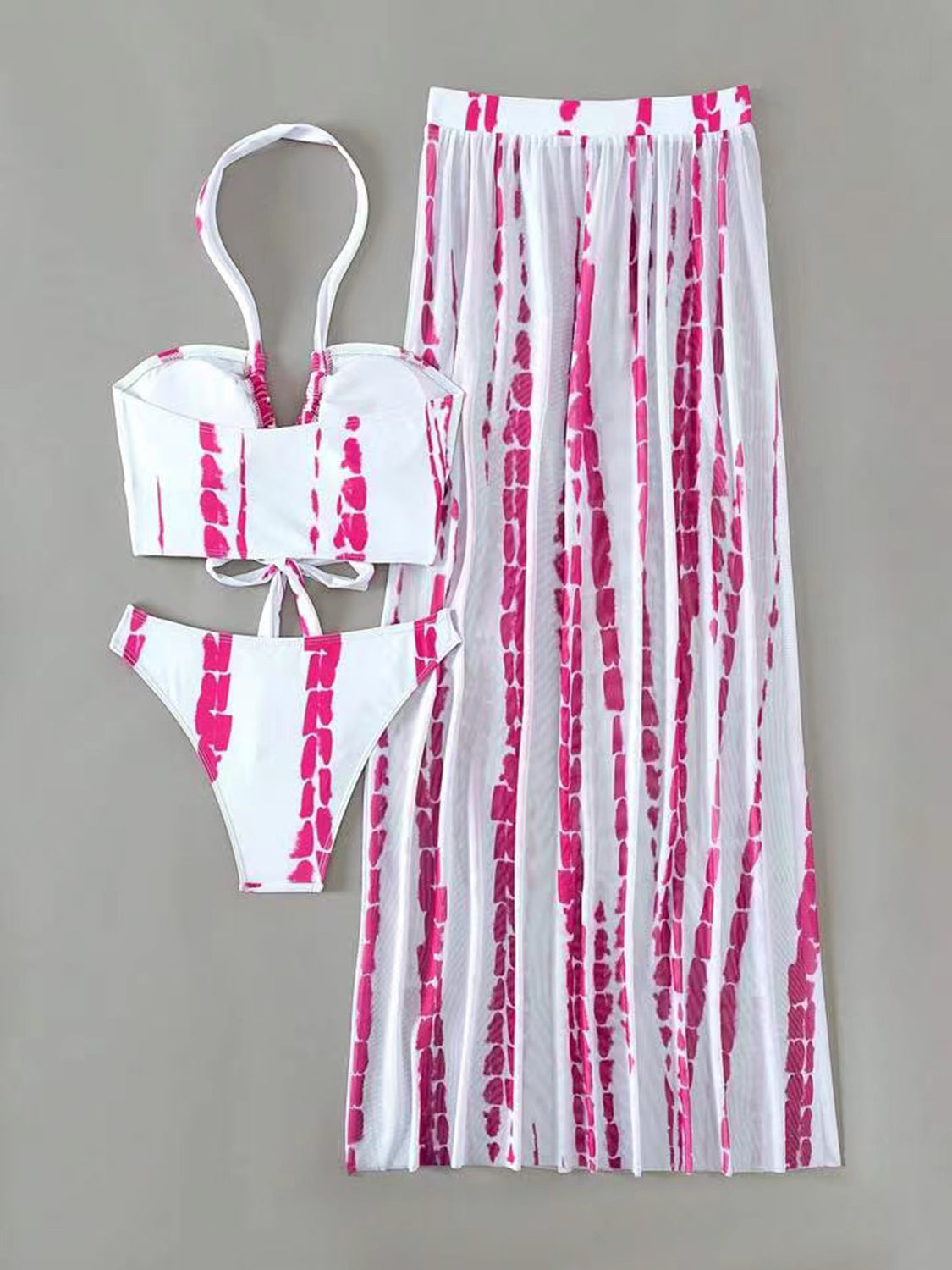 Printed Halter Neck Three-Piece Swim Set-VMA Specialties Boutique