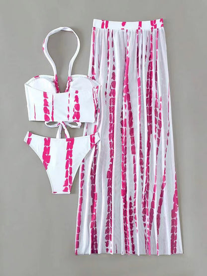 Printed Halter Neck Three-Piece Swim Set-VMA Specialties Boutique
