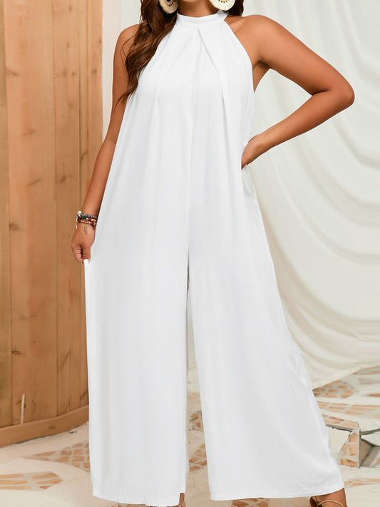 Plus Size Sleeveless Halter Neck Wide Leg Jumpsuit-VMA Specialties Boutique