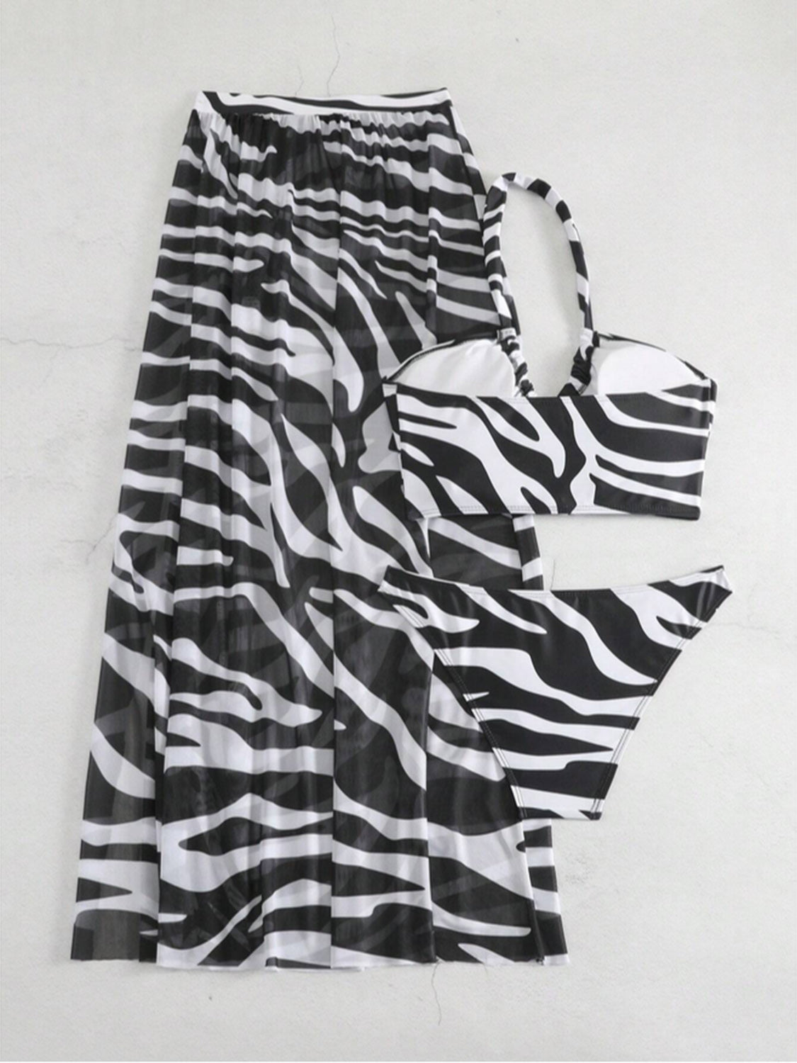 Printed Halter Neck Three-Piece Swim Set-VMA Specialties Boutique