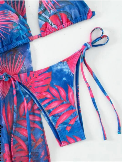 Printed Halter Neck Three-Piece Swim Set-VMA Specialties Boutique