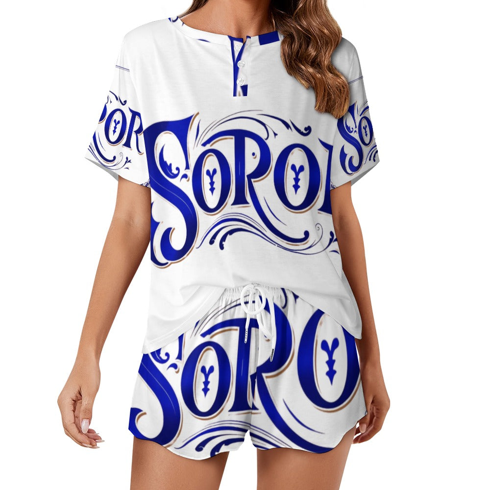 "SOROR" Royal Blue & White Swirl Print Lounge Set – Sizes Up to 5Xl