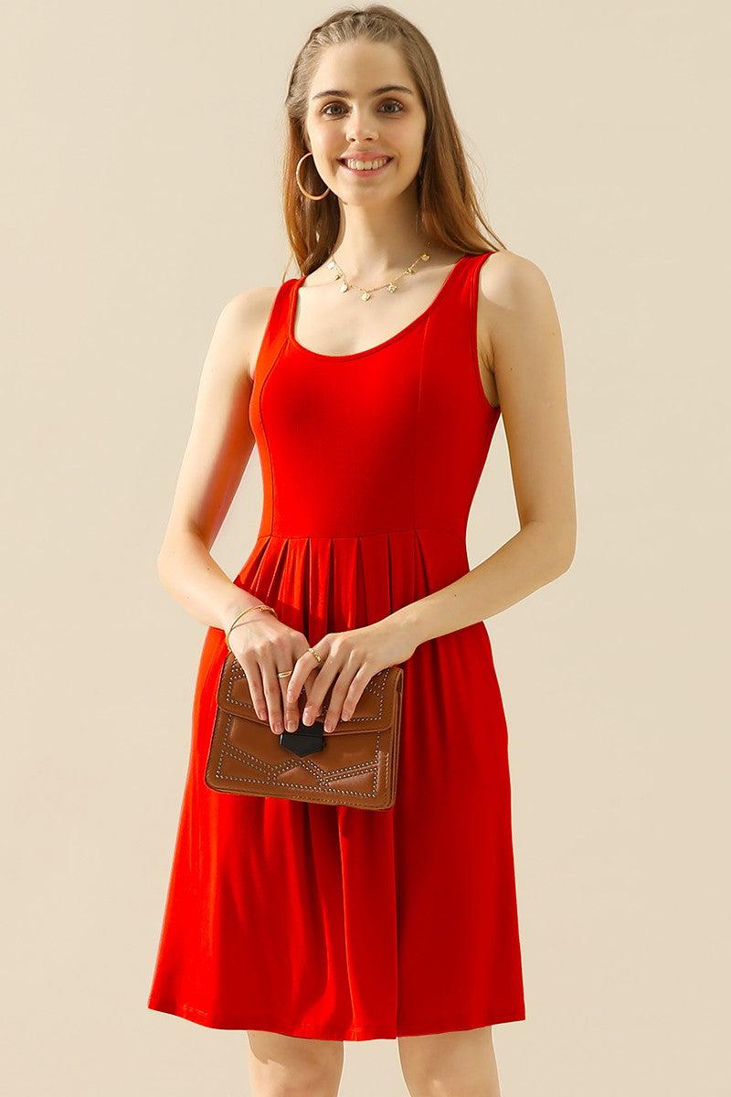 Doublju Full Size Round Neck Ruched Sleeveless Dress with Pockets-VMA Specialties Boutique
