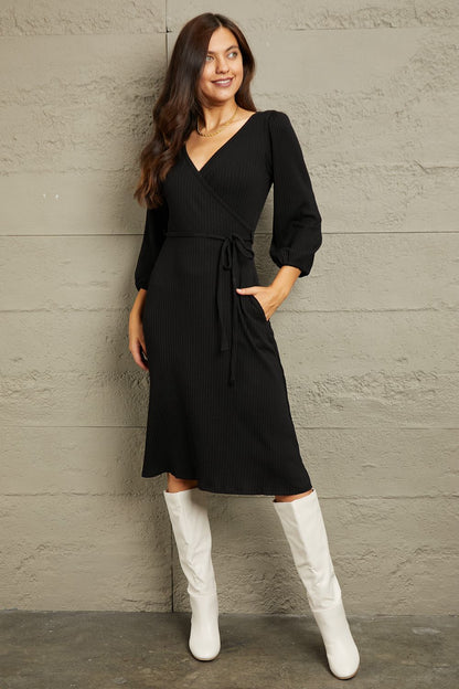 Culture Code Full Size Surplice Flare Ruching Dress-VMA Specialties Boutique