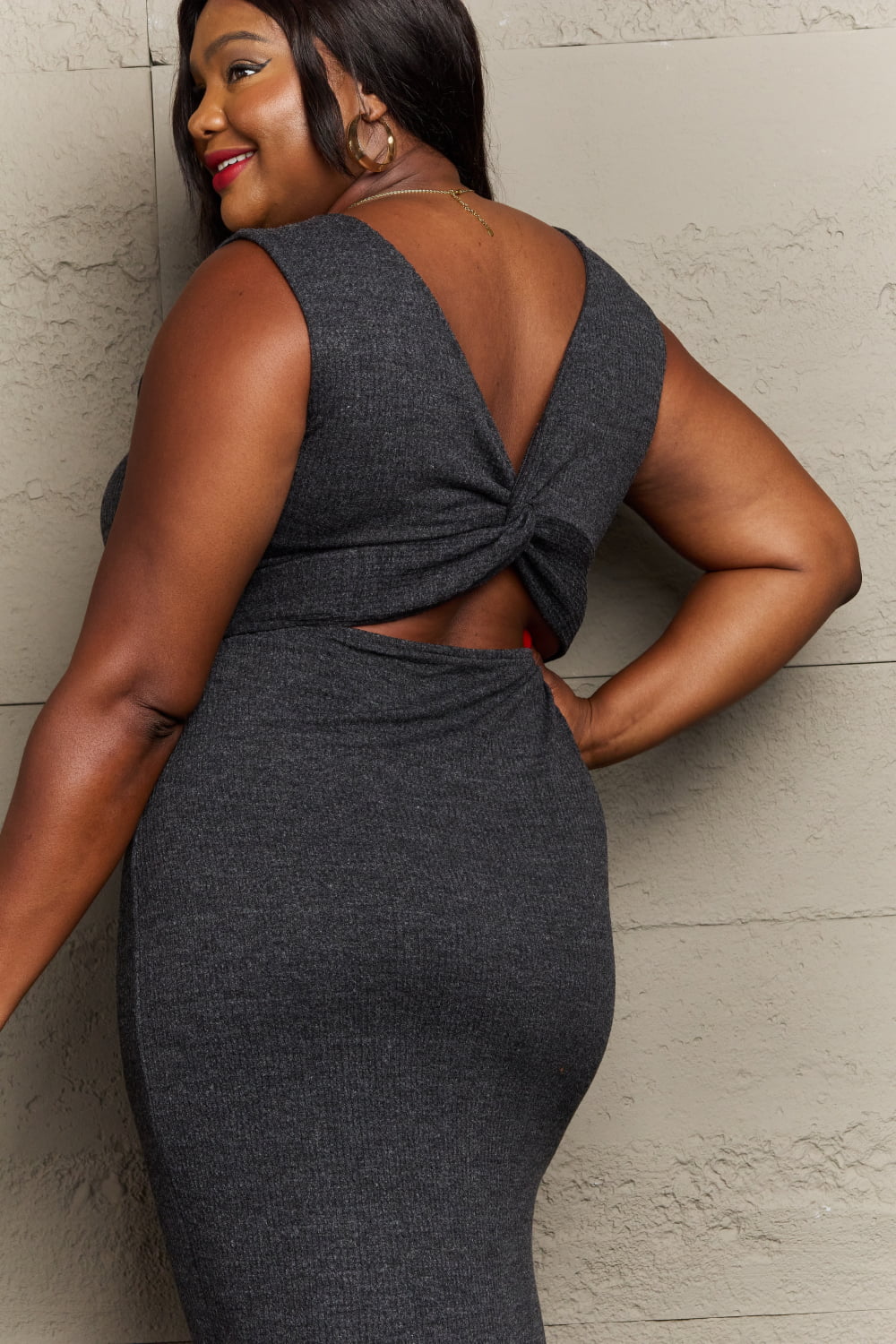 Sew In Love Full Size For The Night Fitted Sleeveless Midi Dress in Black-VMA Specialties Boutique