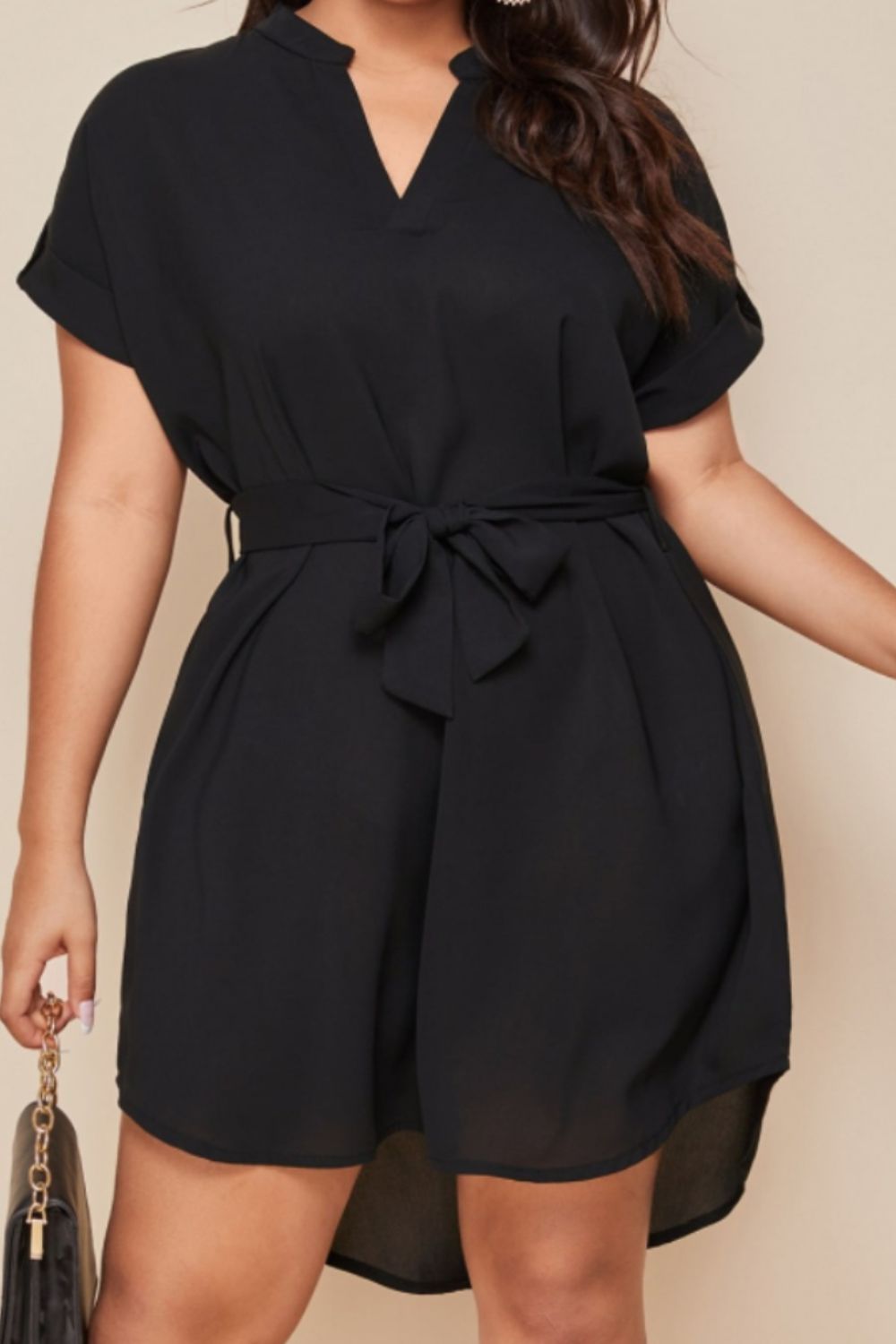 Notched Tie Waist Mini Dress-VMA Specialties Boutique