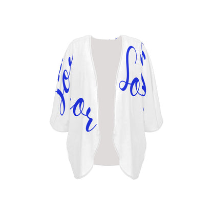 Women's Kimono Chiffon Cover Up- Royal Blue and White