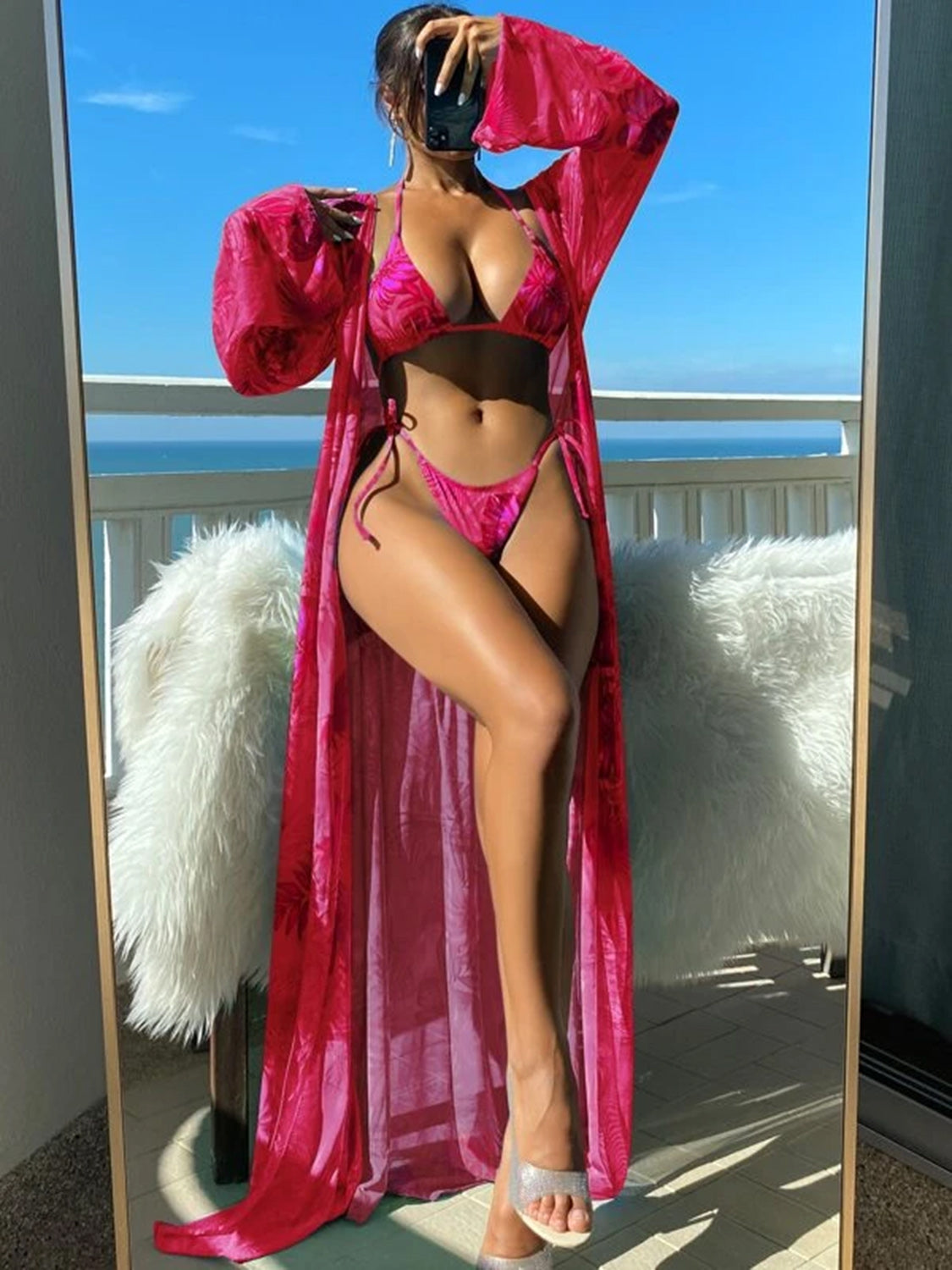 Printed Halter Neck Three-Piece Swim Set-VMA Specialties Boutique