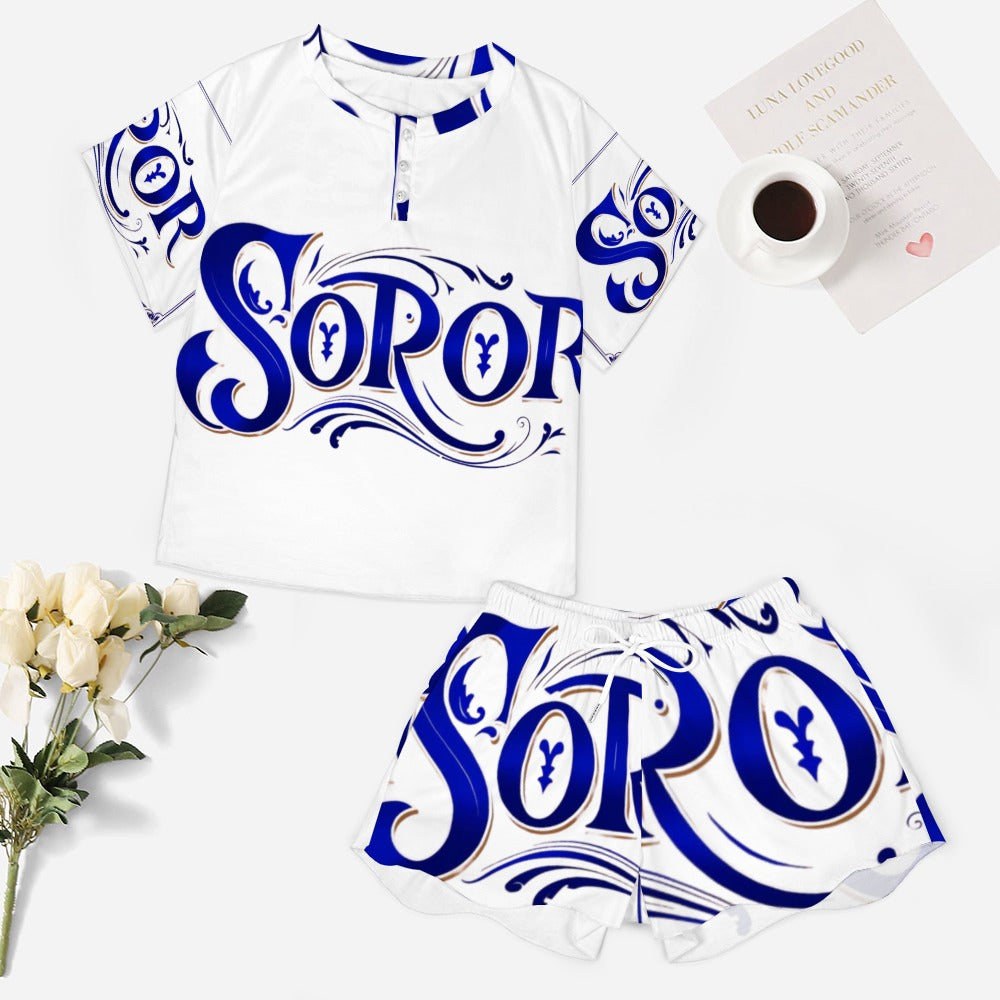 "SOROR" Royal Blue & White Swirl Print Lounge Set – Sizes Up to 5Xl