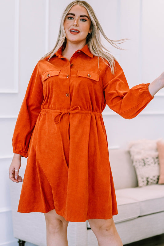 Drawstring Collared Neck Dress-VMA Specialties Boutique