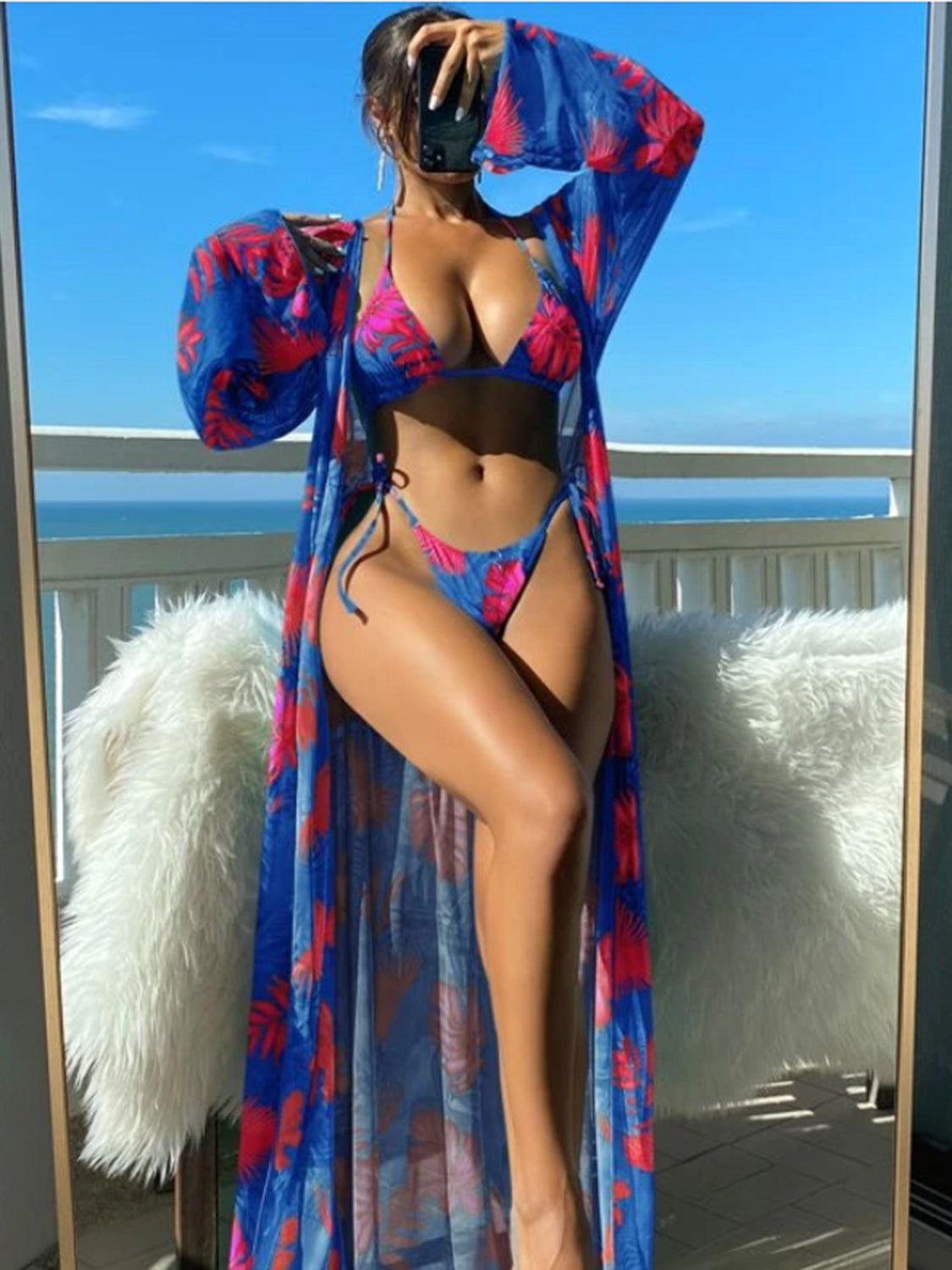 Printed Halter Neck Three-Piece Swim Set-VMA Specialties Boutique