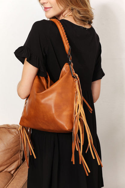 SHOMICO PU Leather Fringe Detail Shoulder Bag-VMA Specialties Boutique