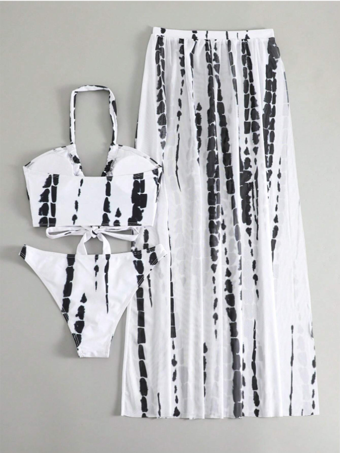 Printed Halter Neck Three-Piece Swim Set-VMA Specialties Boutique
