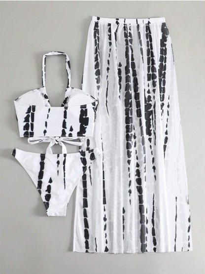 Printed Halter Neck Three-Piece Swim Set-VMA Specialties Boutique
