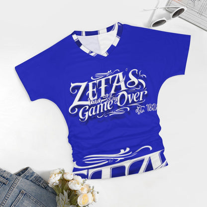 V-neck pleated T-shirt