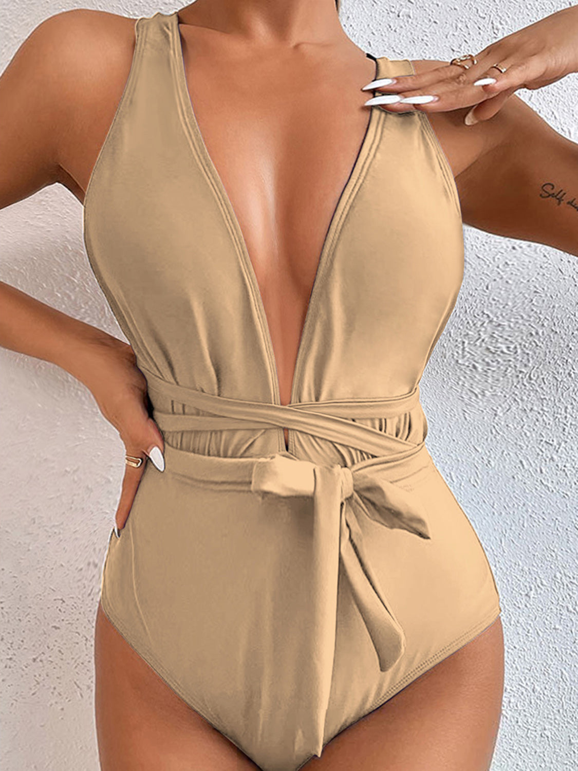 Tied Crisscross Wide Strap One-Piece Swimwear-VMA Specialties Boutique