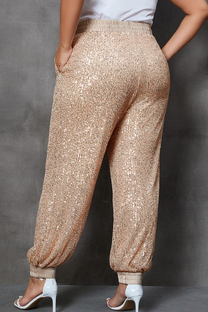 Plus Size Sequin Drawstring Joggers with Pockets-VMA Specialties Boutique