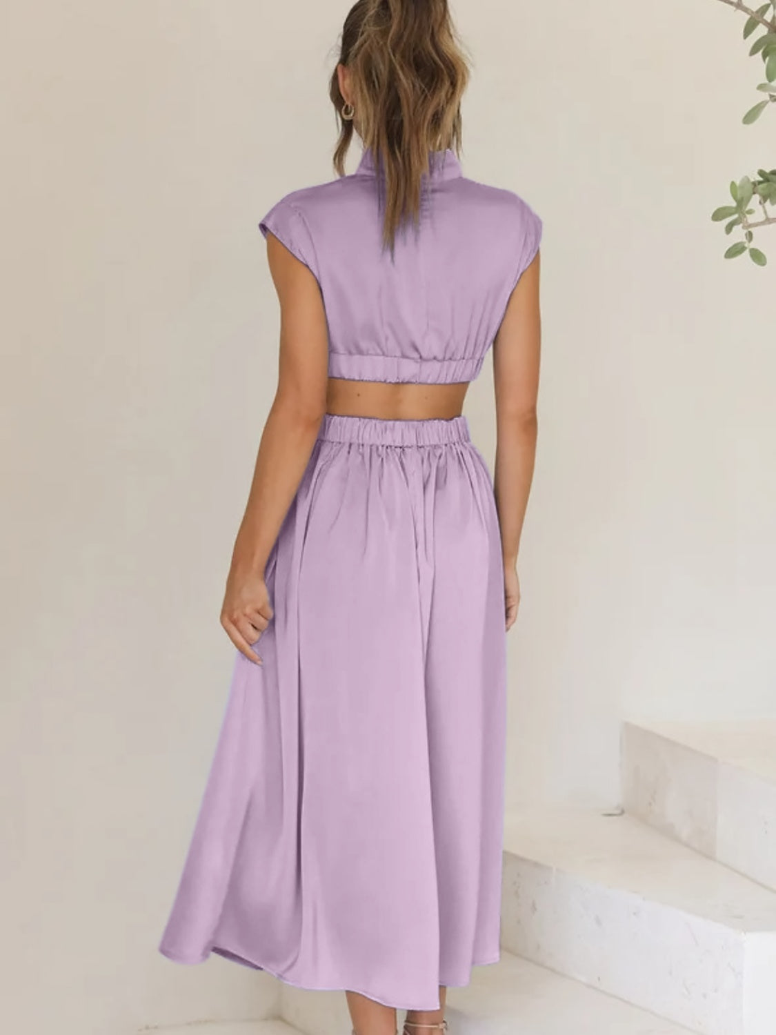Cutout Mock Neck Sleeveless Ruched Dress-VMA Specialties Boutique