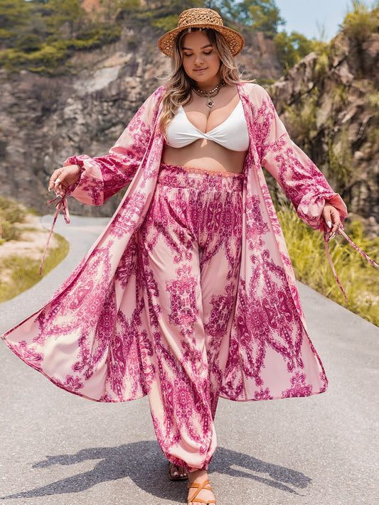 Plus Size Open Front Cardigan and Pants Set-VMA Specialties Boutique