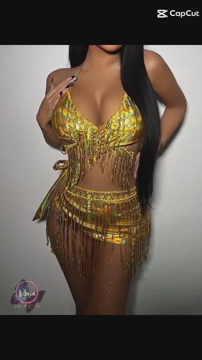 Shimmer - Sequin Halter Neck Three-Piece Swim Set